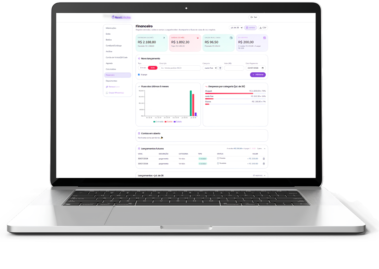 Financeiro NextClicks no notebook